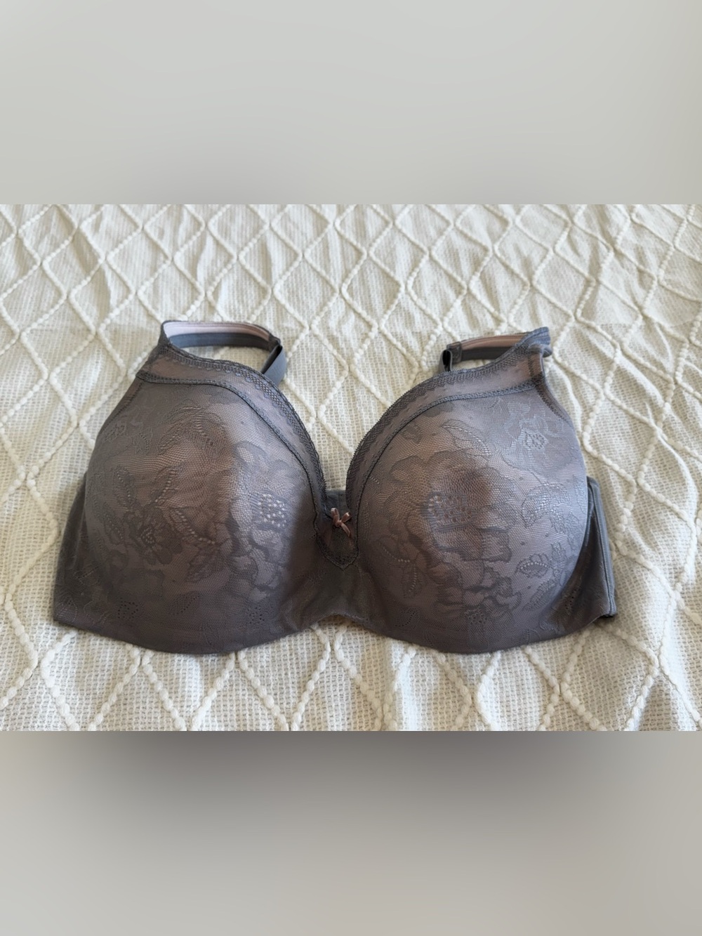 Cacique 42DDD Modern Lace Balconette Bra Gray Lightly Lined